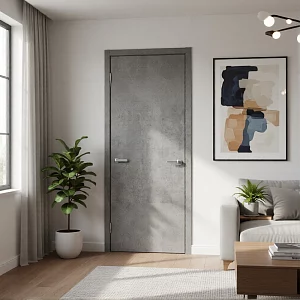 Дверь FlyDoors Гладкое ПГ (АБС черная кромка) цемент тёмный, микрофлекс, без стекла