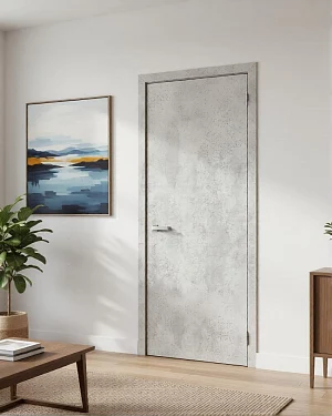Дверь FlyDoors Гладкое ПГ (АБС черная кромка) цемент светлый, микрофлекс, без стекла